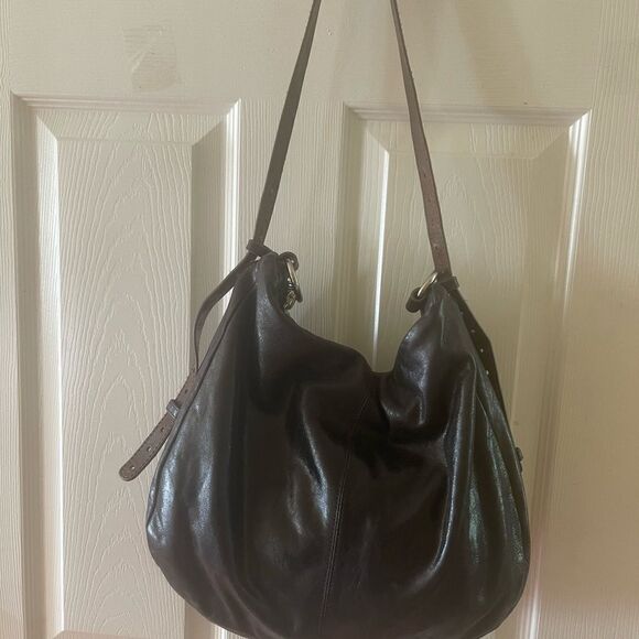 Hobo the  soft leather black large shoulder bag brown adjustable shoulder strap - Picture 1 of 12